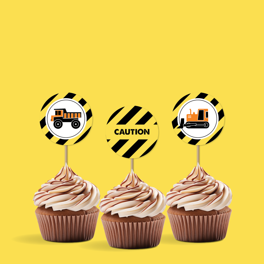 Construction Birthday Cupcake Toppers