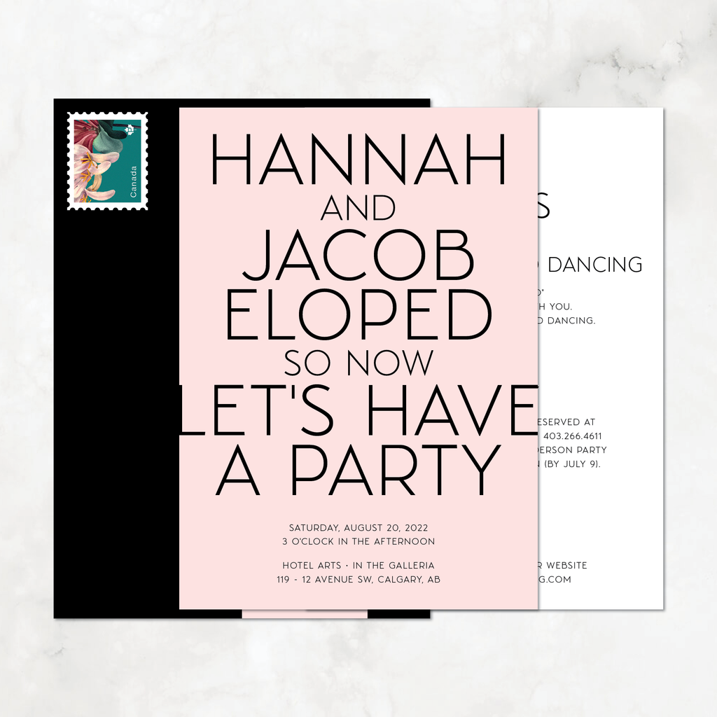 Typography Wedding Invitation Set, Eloped