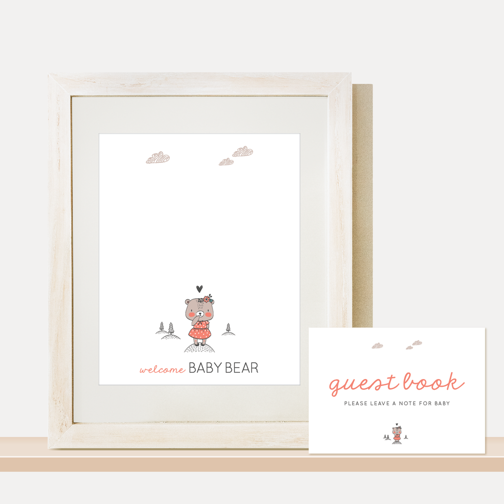 Bear Baby Shower Guest Book, Girl