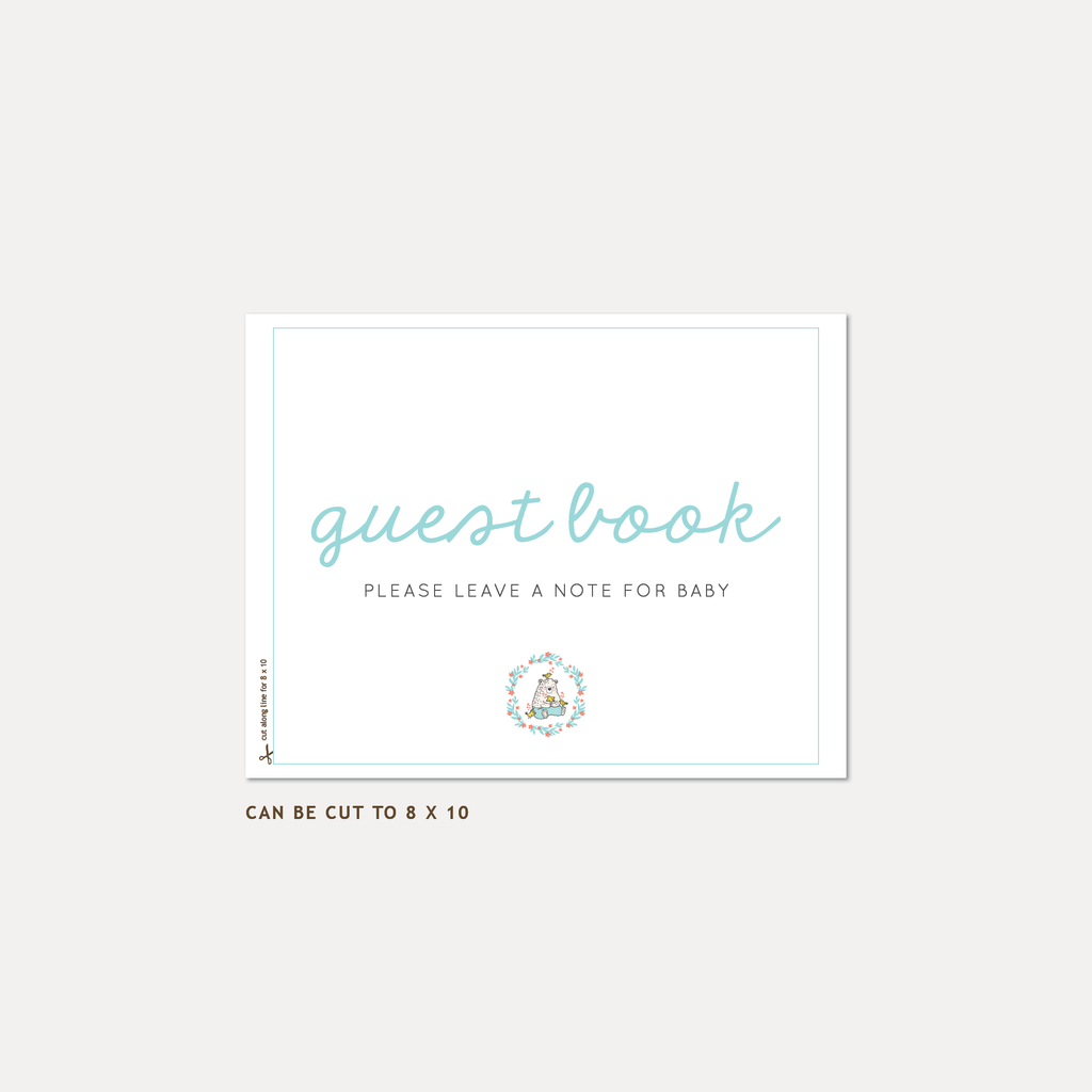 Bear with Birds Baby Shower Guest Book — INSTANT DOWNLOAD