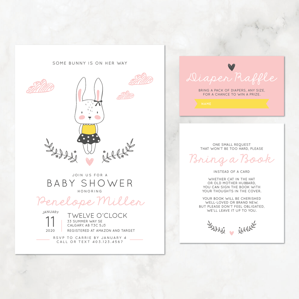 Bunny Baby Shower Invitation Set, Girl