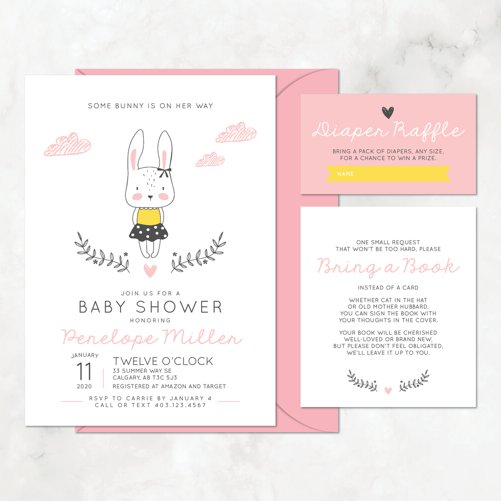 Bunny Baby Shower Invitation Set, Girl