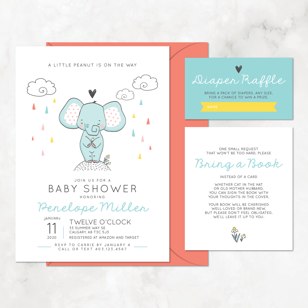 Elephant Baby Shower Invitation Set