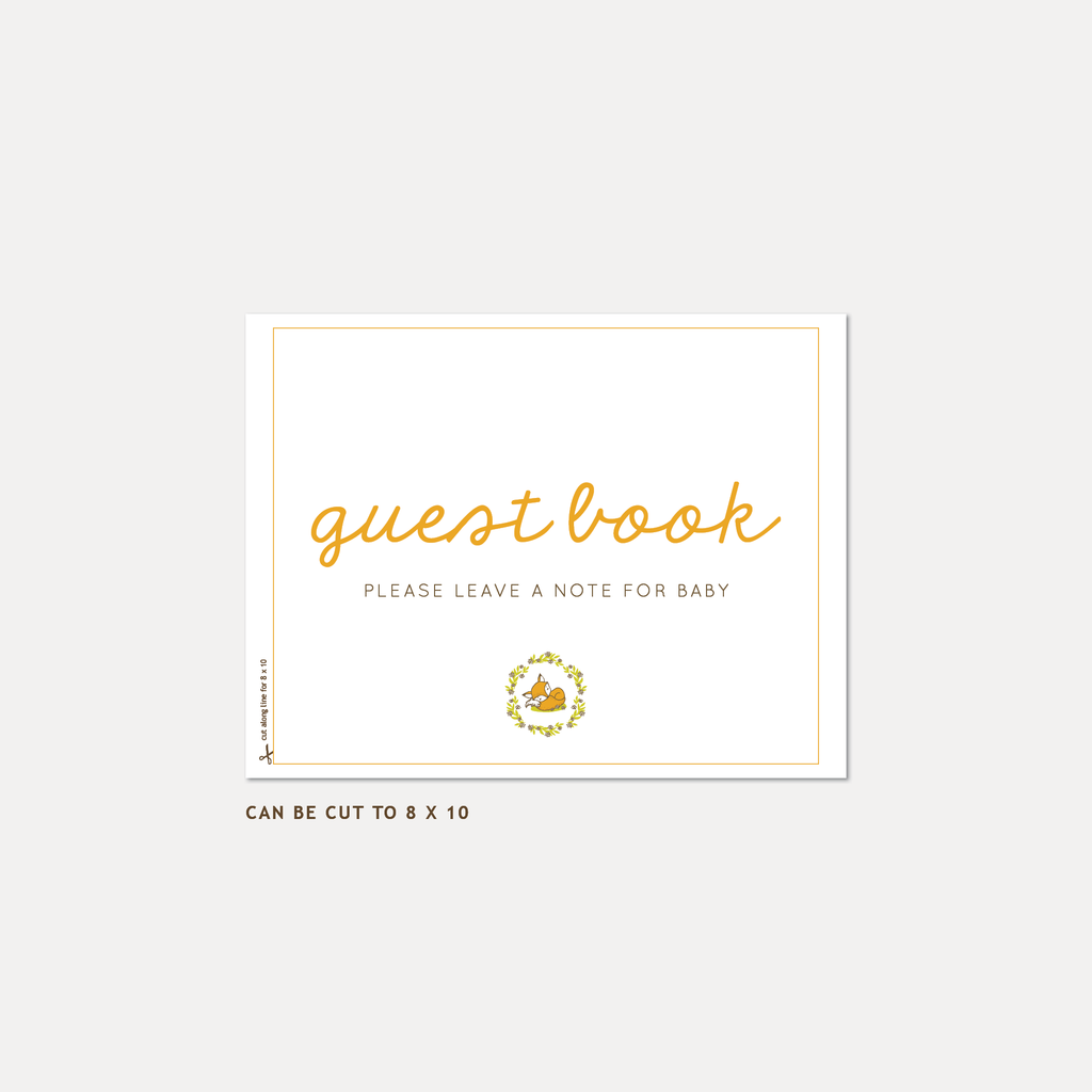Fox Baby Shower Guest Book — INSTANT DOWNLOAD