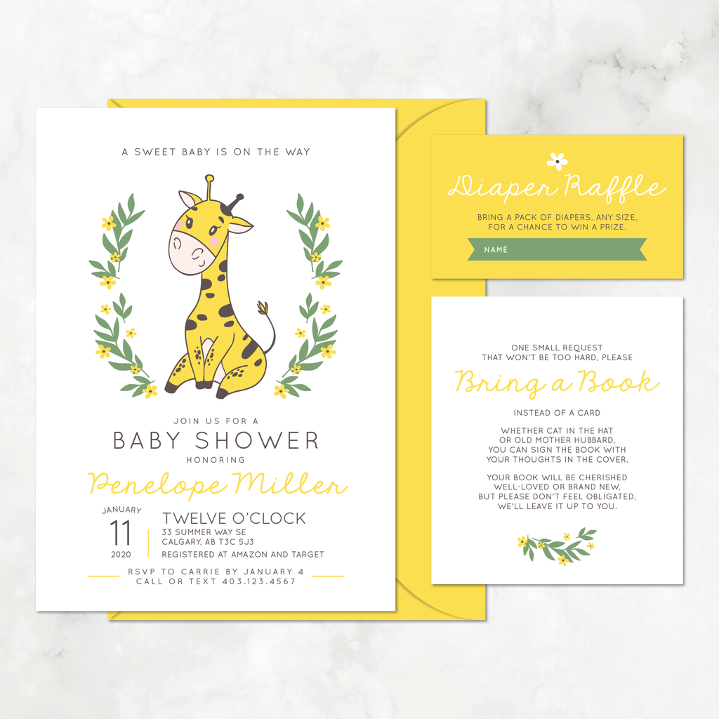 Giraffe Baby Shower Invitation Set