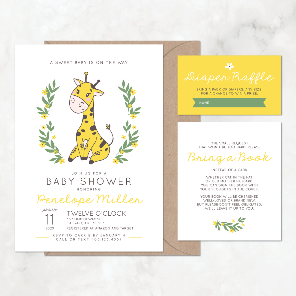 Giraffe Baby Shower Invitation Set