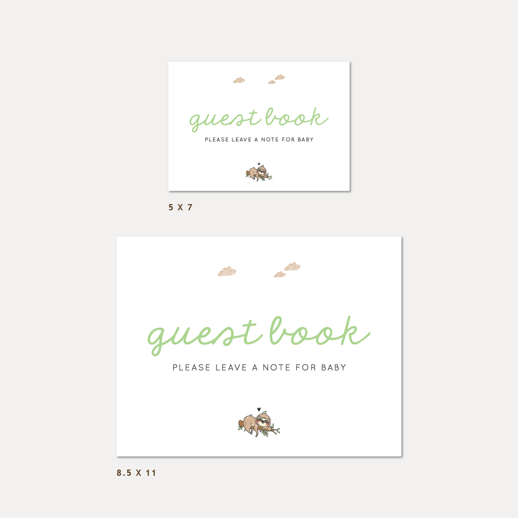 Sloth Baby Shower Guest Book — INSTANT DOWNLOAD