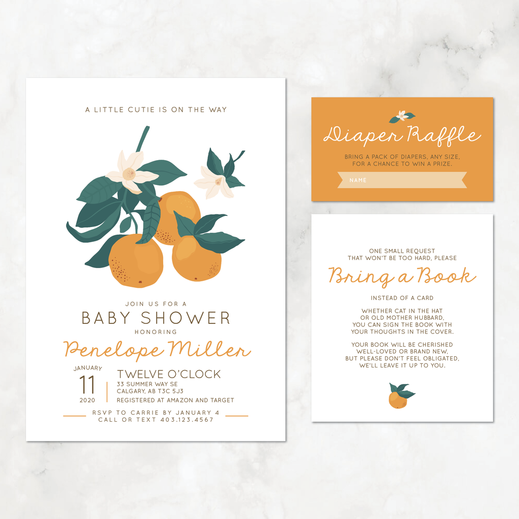 Tangerine Baby Shower Invitation Set