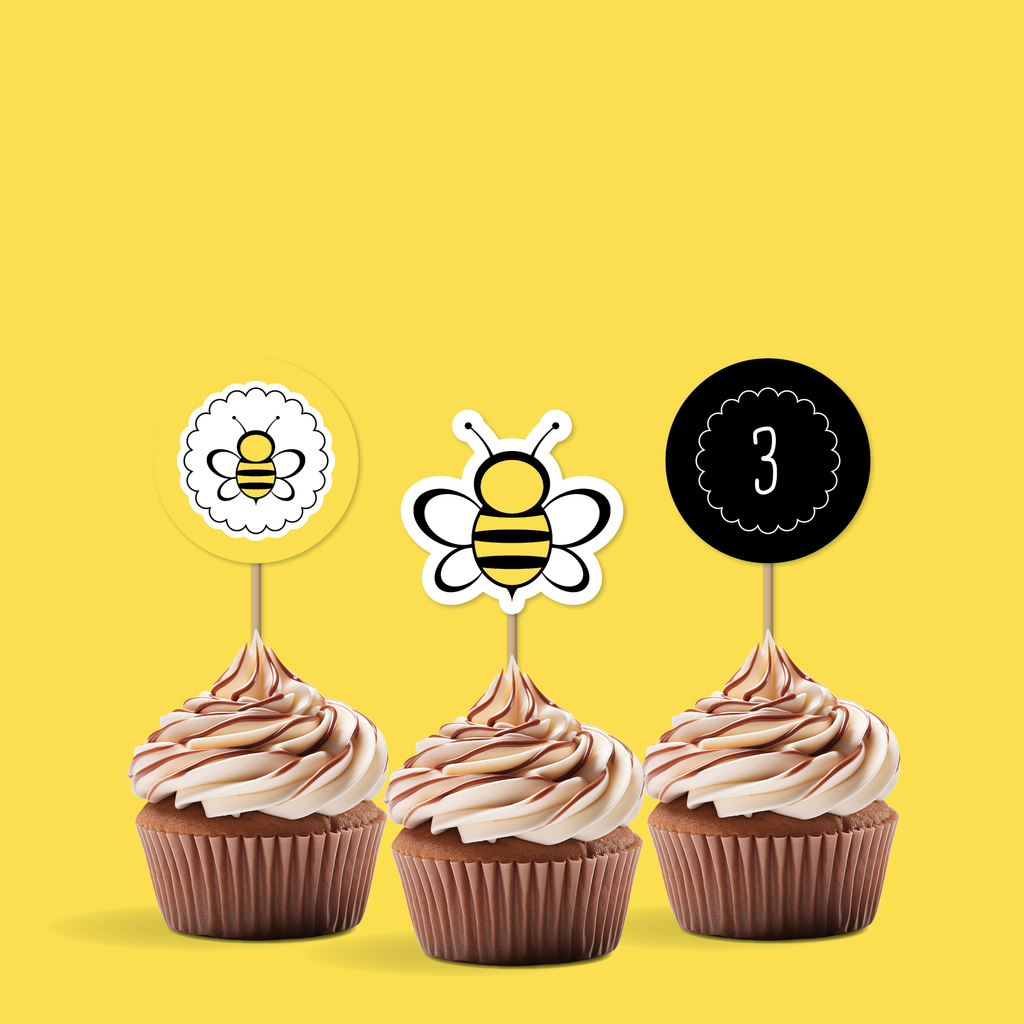 Bee Birthday Cupcake Toppers