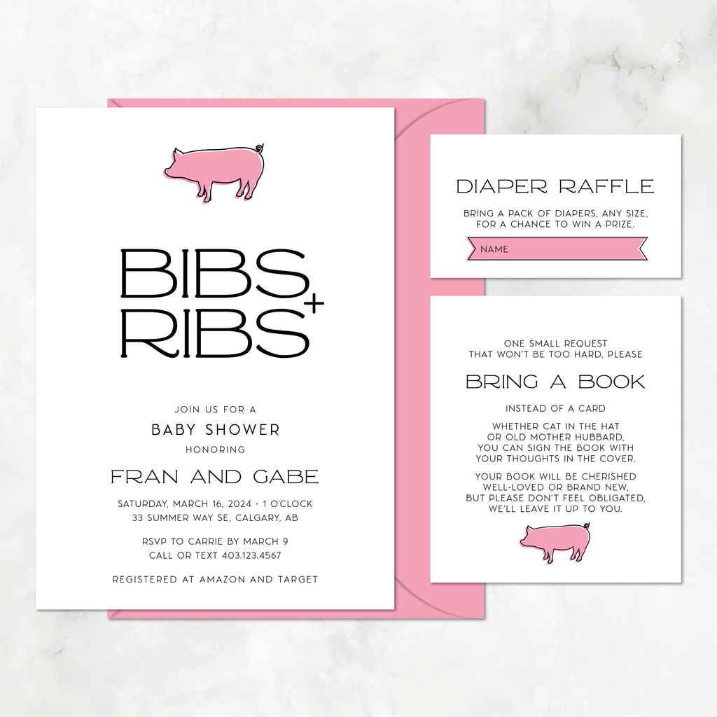 Bibs + Ribs Baby Shower Invitation Set