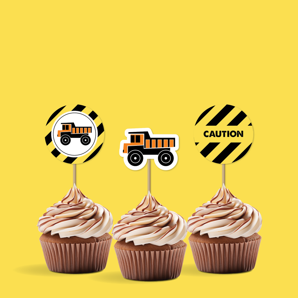 Construction Birthday Cupcake Toppers