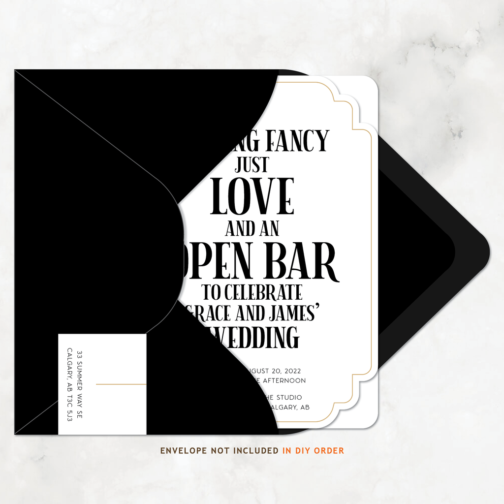 Curve Wedding Invitation Set, Just Love And An Open Bar — DIY or PRINTED