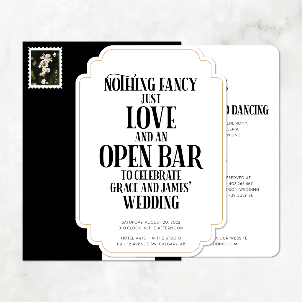Curve Wedding Invitation Set, Just Love And An Open Bar