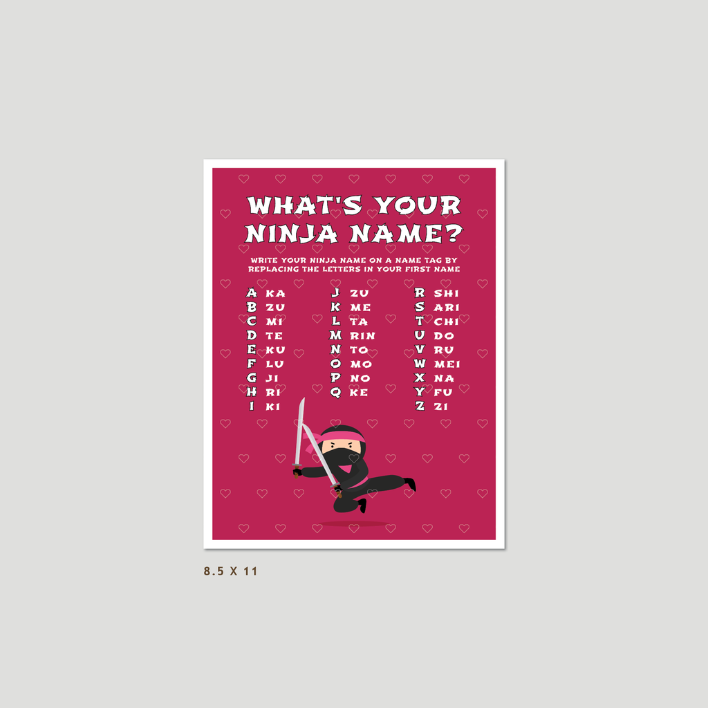 Ninja Birthday Game "What's Your Ninja Name", Pink — INSTANT DOWNLOAD