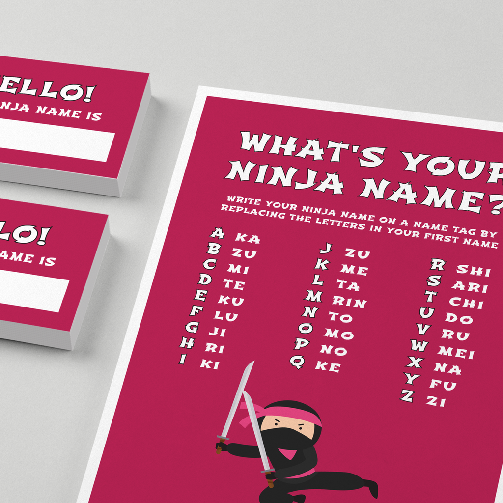 Ninja Birthday Game "What's Your Ninja Name", Pink