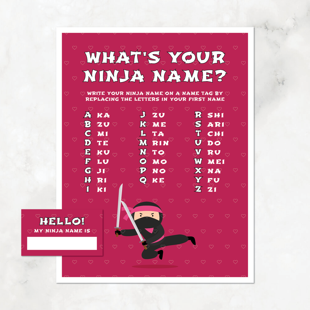 Ninja Birthday Game "What's Your Ninja Name", Pink