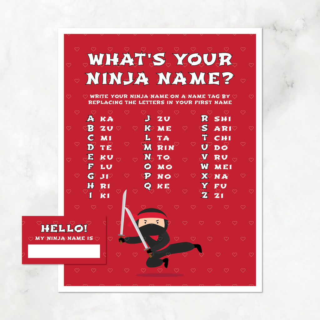 Ninja Birthday Game "What's Your Ninja Name", Red