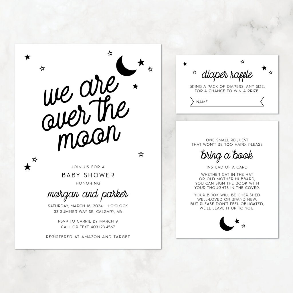 Over The Moon Baby Shower Invitation Set