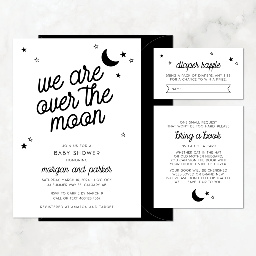 Over The Moon Baby Shower Invitation Set