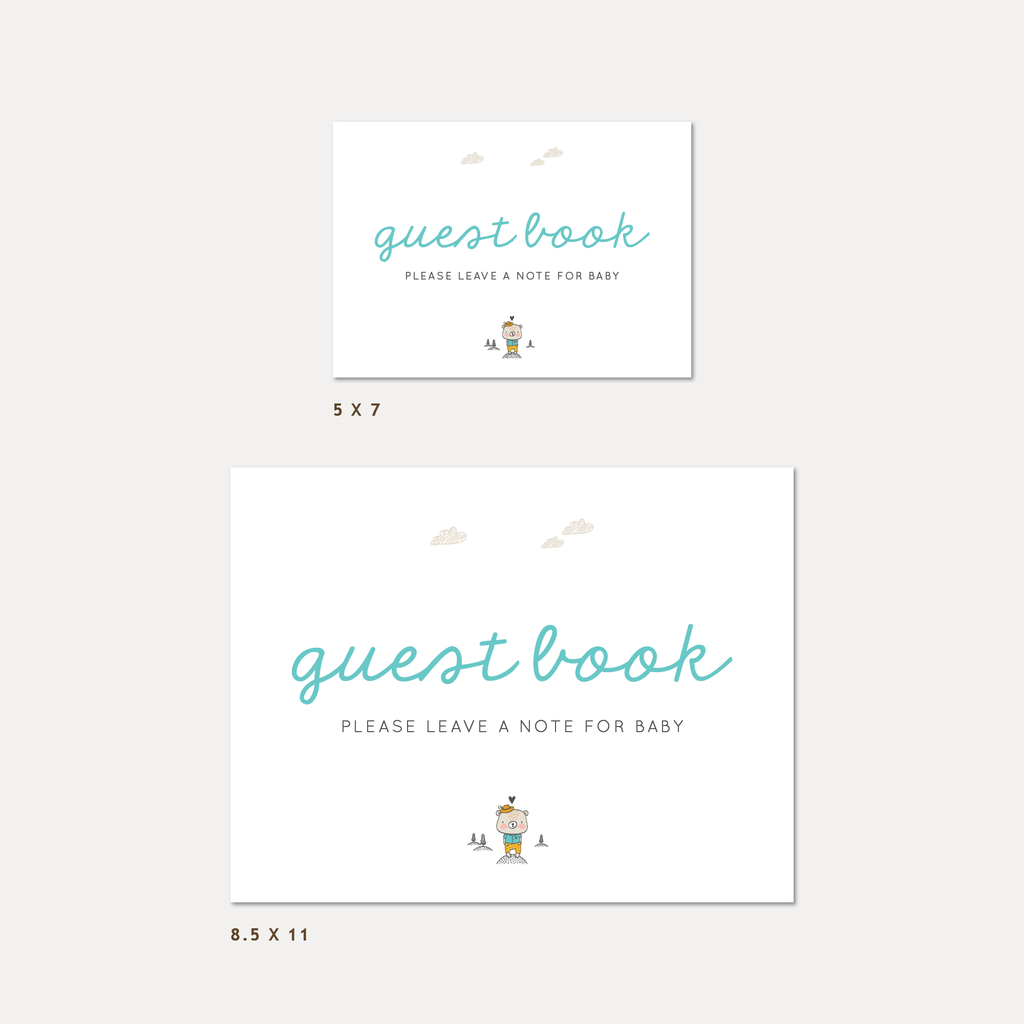 Bear Baby Shower Guest Book, Boy — INSTANT DOWNLOAD