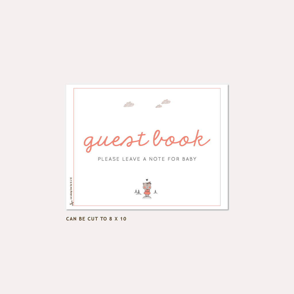 Bear Baby Shower Guest Book, Girl — INSTANT DOWNLOAD