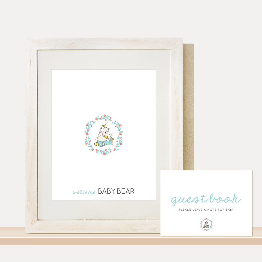 Bear with Birds Baby Shower Guest Book