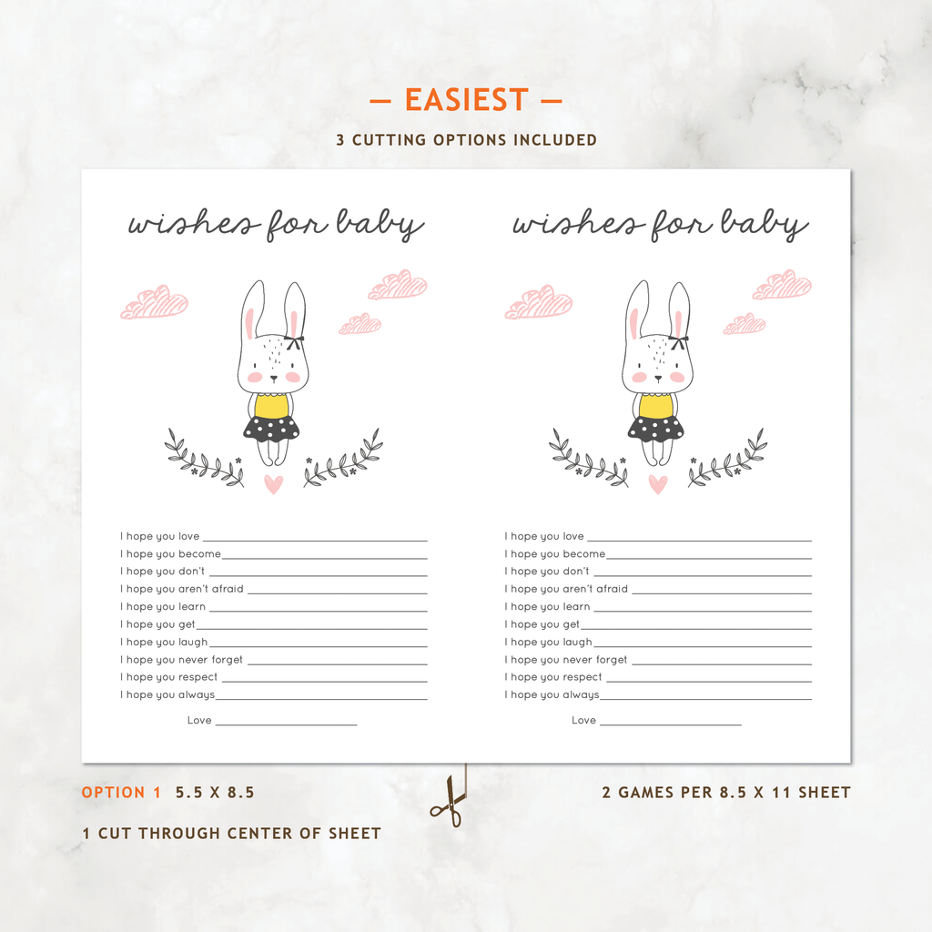 Bunny Baby Shower Games, Girl, 6-Pack — INSTANT DOWNLOAD