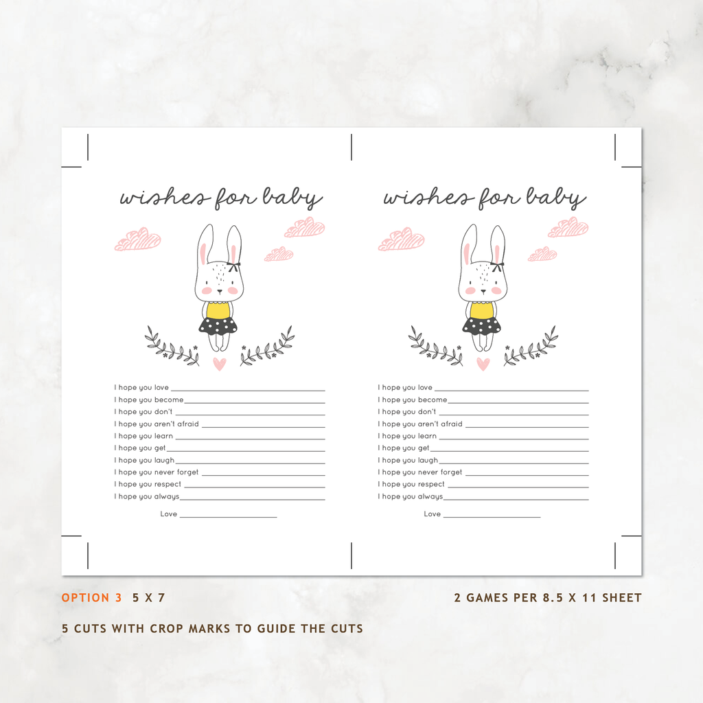 Bunny Baby Shower Games, Girl, 6-Pack — INSTANT DOWNLOAD