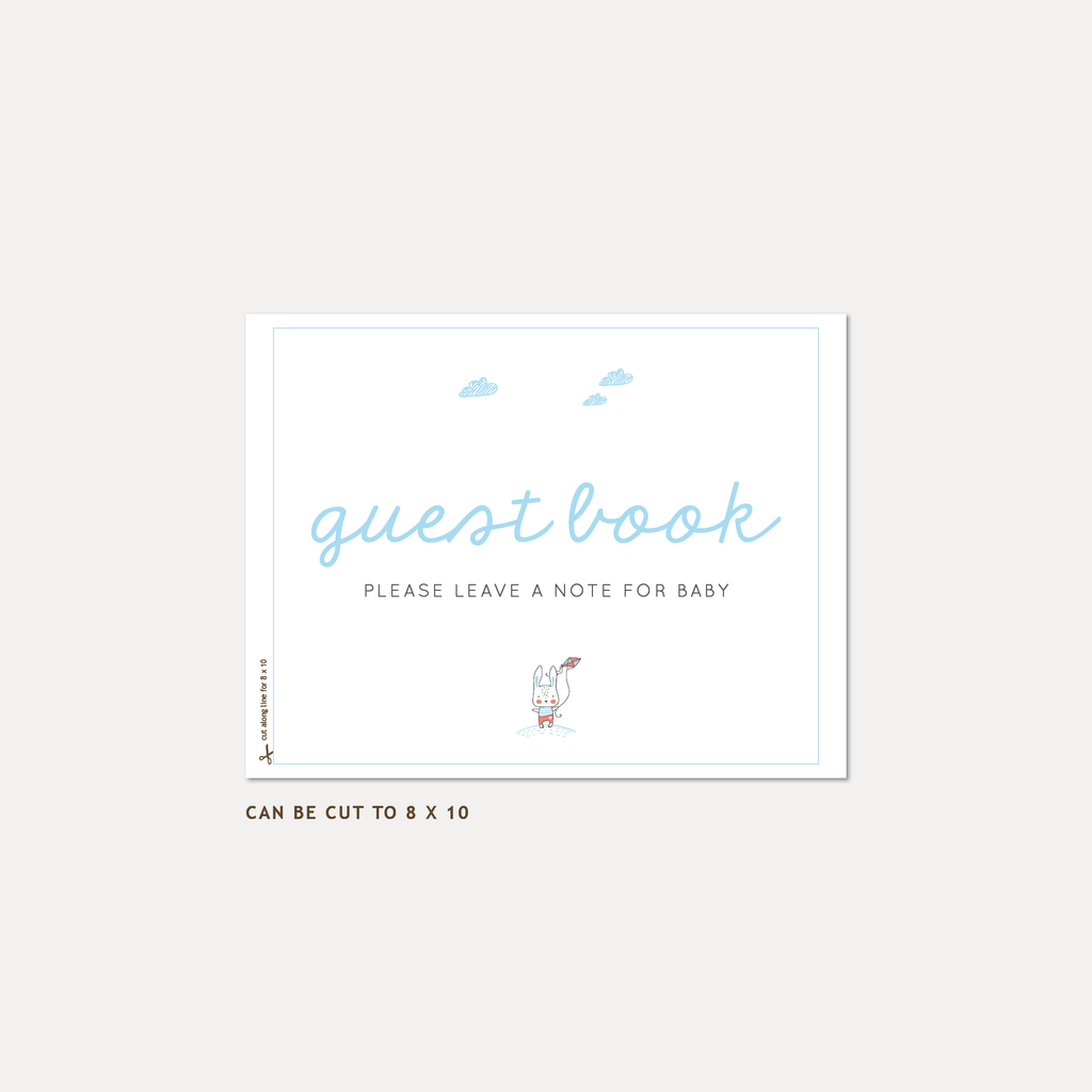 Bunny Baby Shower Guest Book, Boy — INSTANT DOWNLOAD