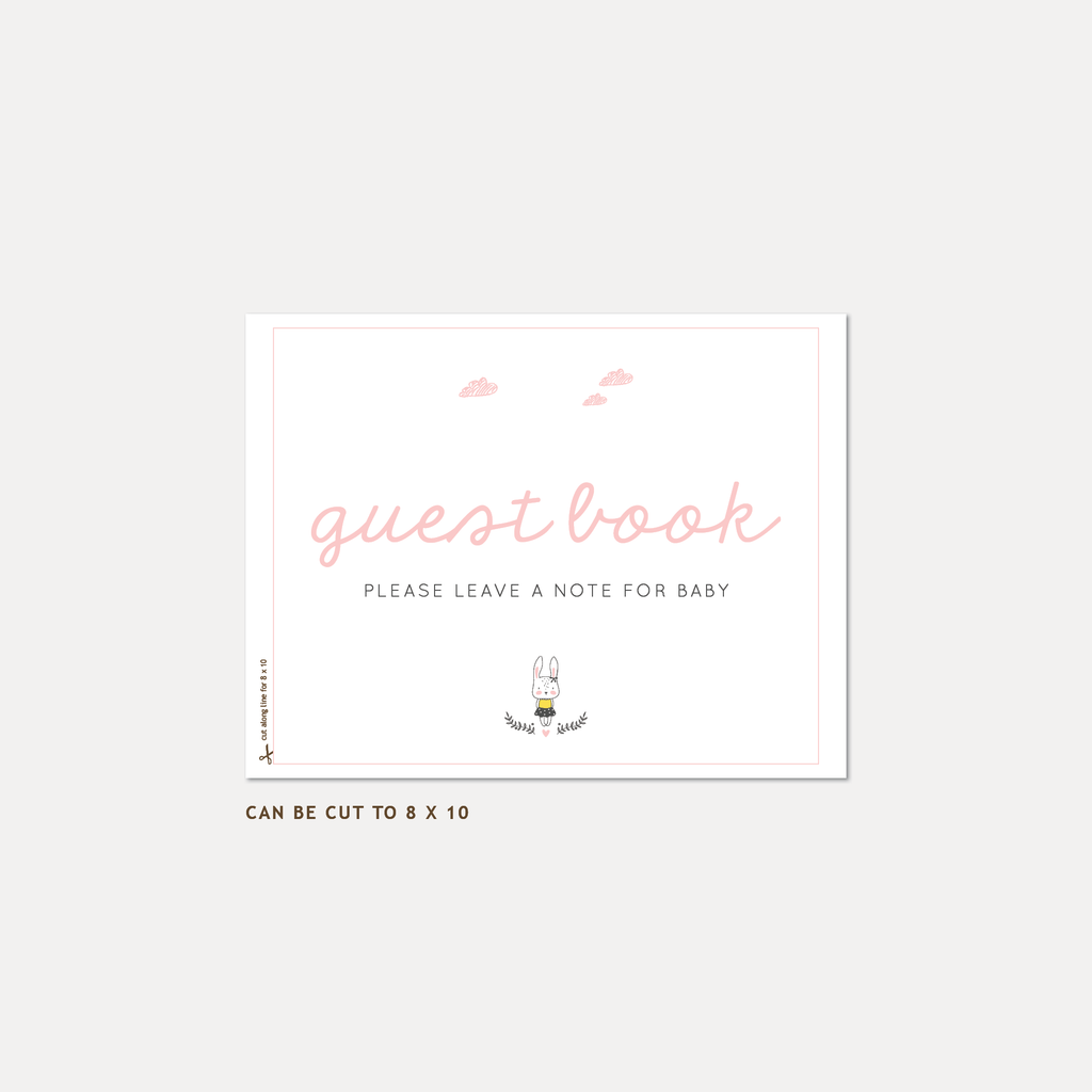 Bunny Baby Shower Guest Book, Girl — INSTANT DOWNLOAD