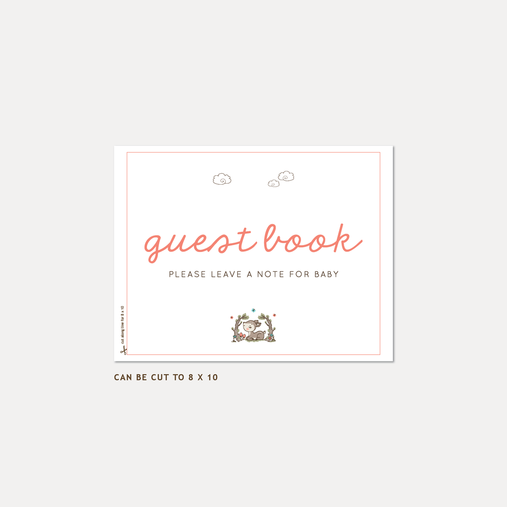 Deer Baby Shower Guest Book, Girl — INSTANT DOWNLOAD