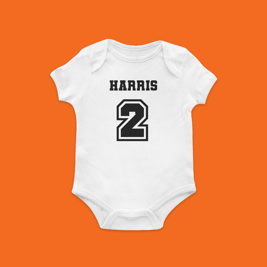 "Jersey Name and Number" Baby Bodysuit Pregnancy Announcement