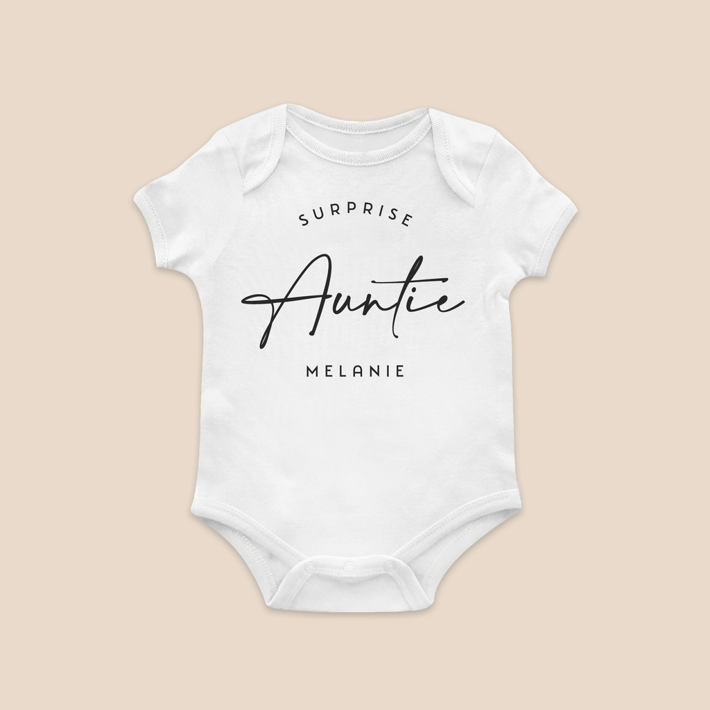 "Surprise Auntie Name" Pregnancy Announcement Baby Bodysuit