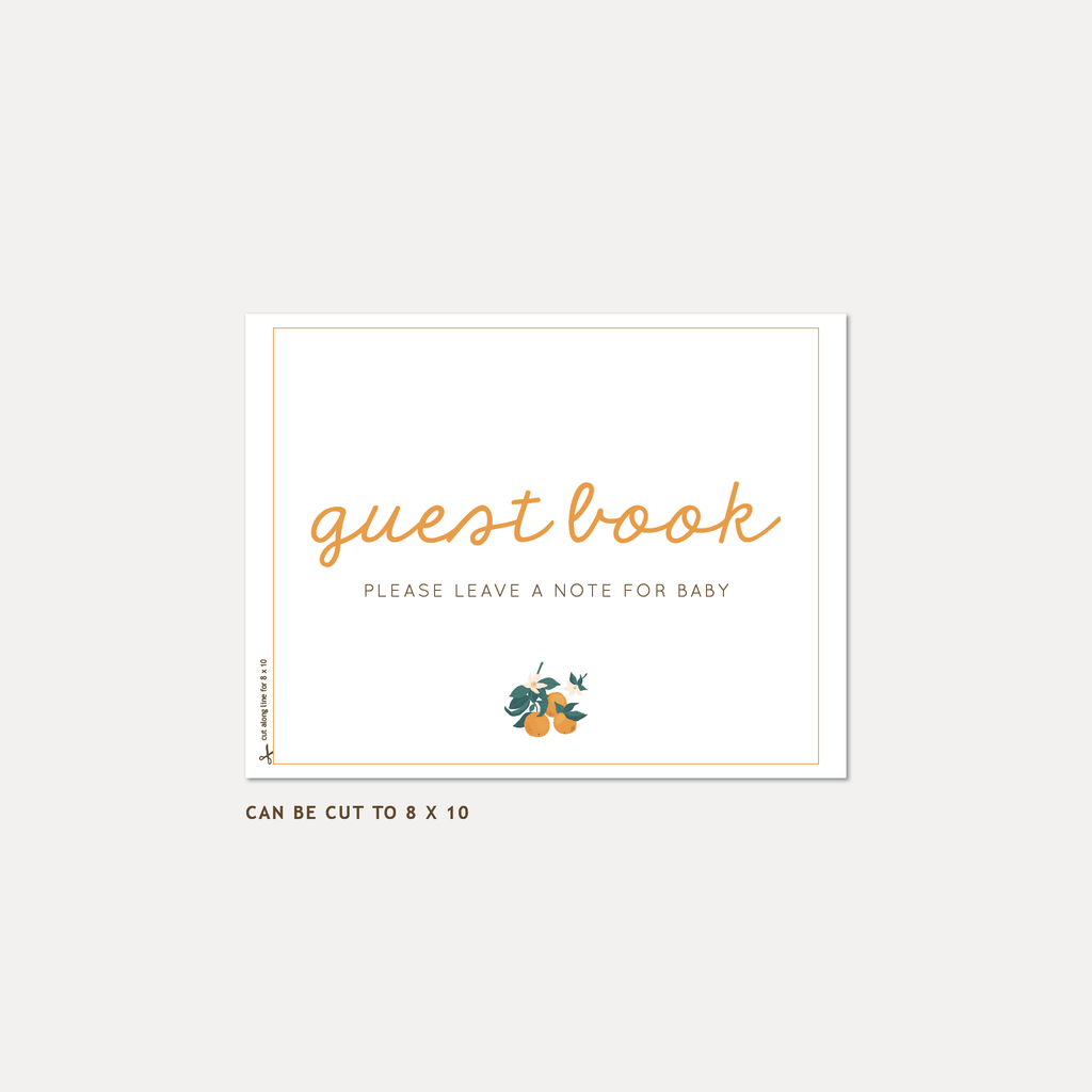 Tangerine Baby Shower Guest Book — INSTANT DOWNLOAD
