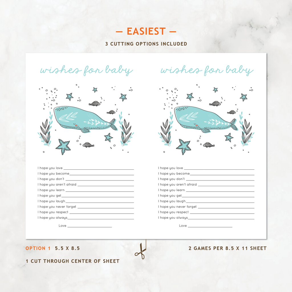 Whale Baby Shower Games, 6-Pack — INSTANT DOWNLOAD